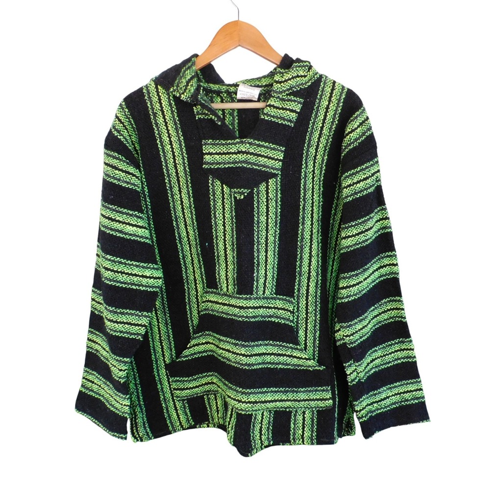 Baja Hoodie Hippie Poncho Drug Rug Surfer‎ Boho Bohemian Festival Shirt Sz Large